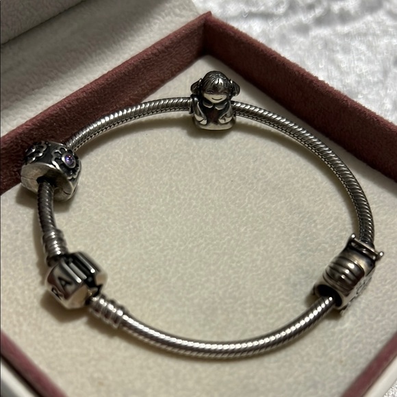 Pandora Silver with 3  Charm Bracelet with Polished Finish $112 - Picture 3 of 9